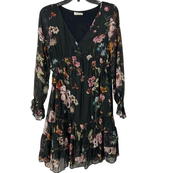 Bellambra Silk Blend Black Foral Babydoll Ruffle Hem Mini Dress XS Whimsigoth - Picture 3 of 15